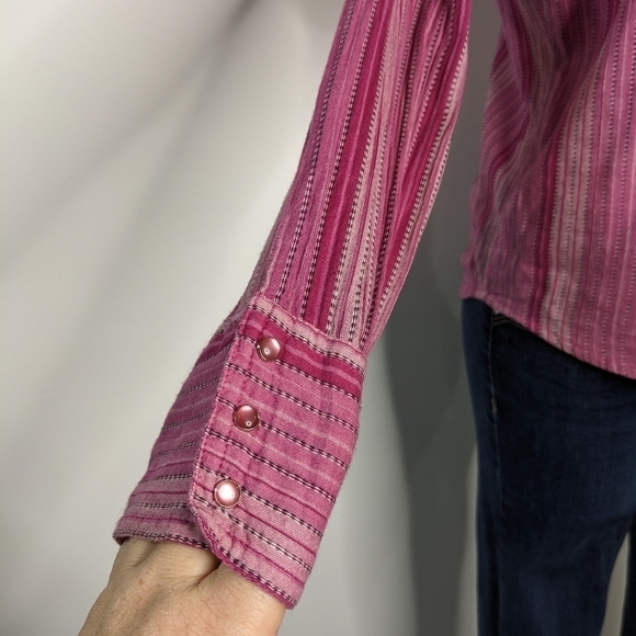Harley Davidson pink purple striped collared button up shirt L - Picture 5 of 9